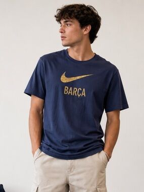Nike FC Barcelona Barça Tee Men’s 2XL Navy Soccer Football Graphic Shirt